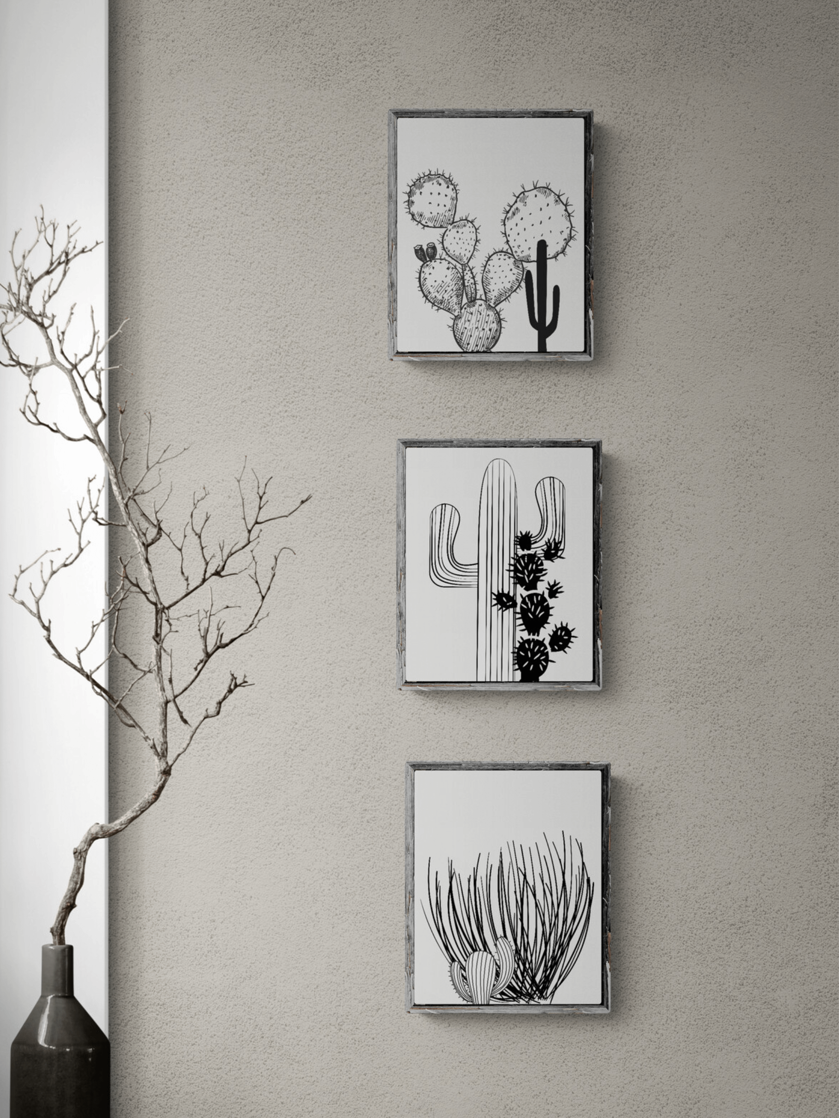 3 Digital Black And White Cactus Prints, Coastal Wall Art product image (2)