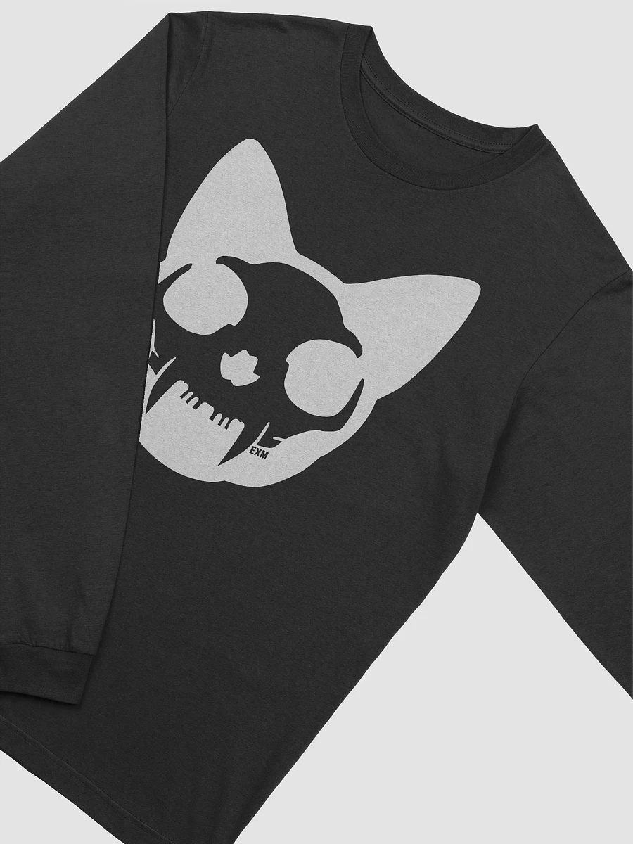 Cat Skull Long Sleeve Shirt (White on Black) product image (4)