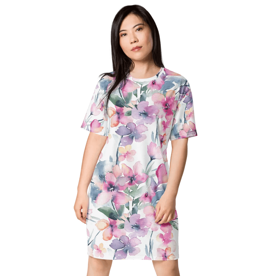 Watercolour Abstract Flowers Pattern T-shirt Dress product image (4)
