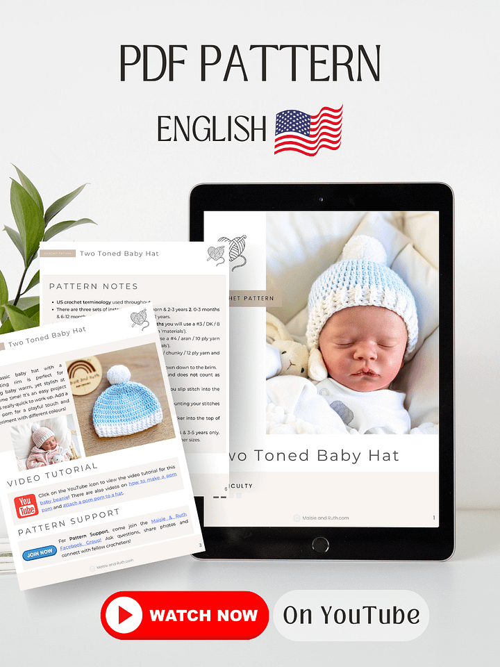 Crochet Pattern: Two Toned Baby Hat product image (2)