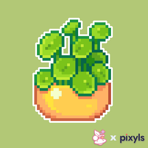 Pilea peperomioides is 4 of 8 plant designs that are available now @ @pixyls.ca !!

#pixelart #digitalart #artshop #plants #h...