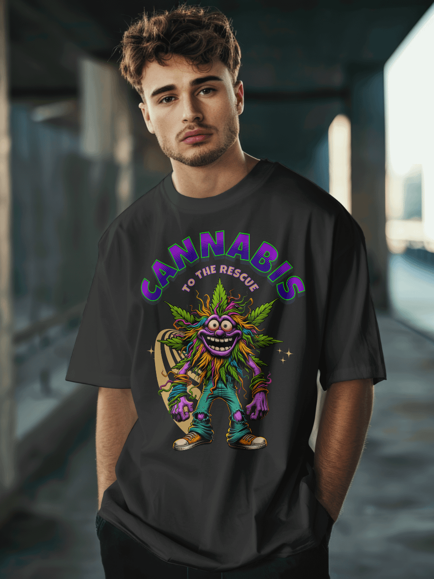 Hairy Bud - To the Rescue - Cannabis Leaf Cartoon Heavyweight T-Shirt product image (1)