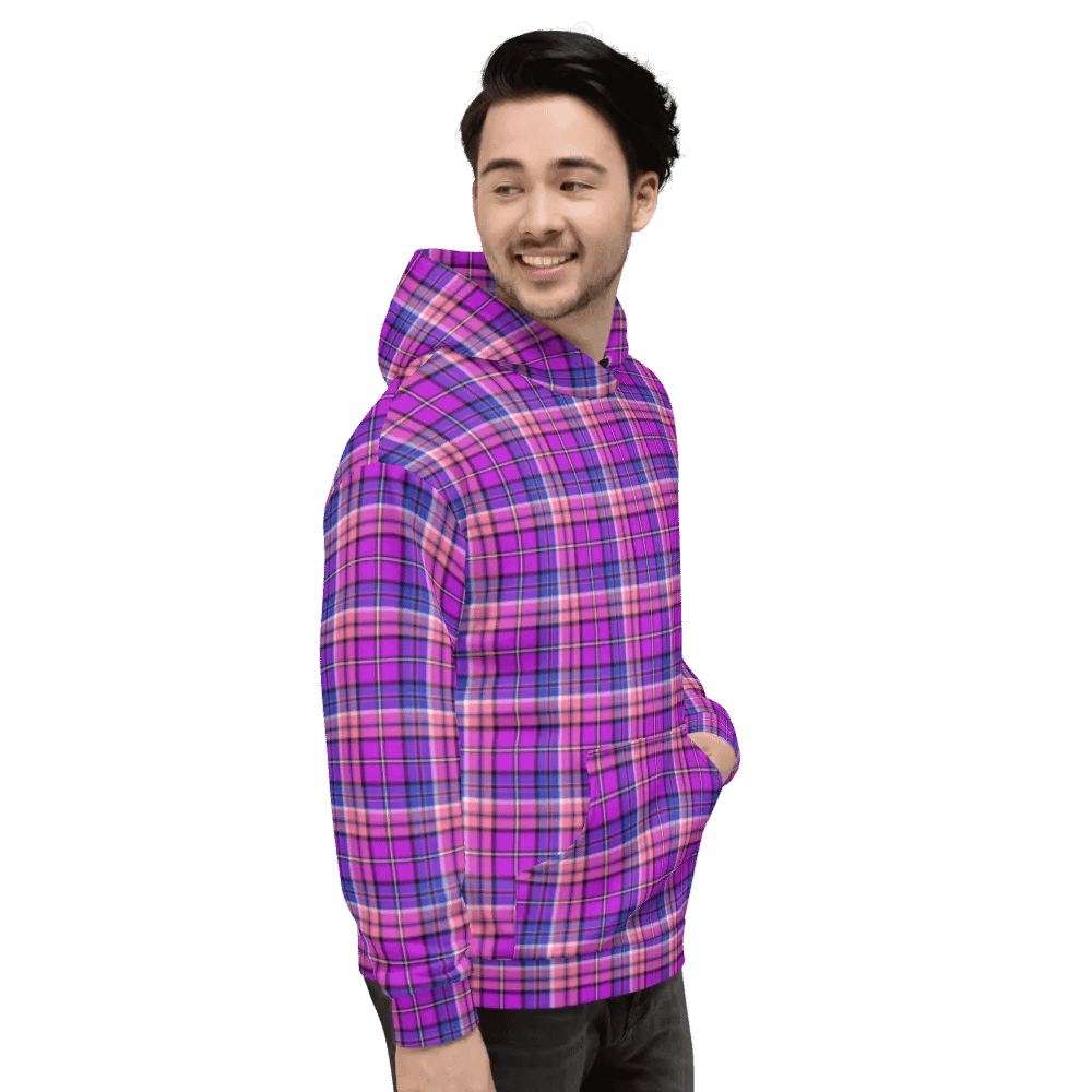 Bright Purple, Pink, and Blue Plaid Hoodie product image (5)