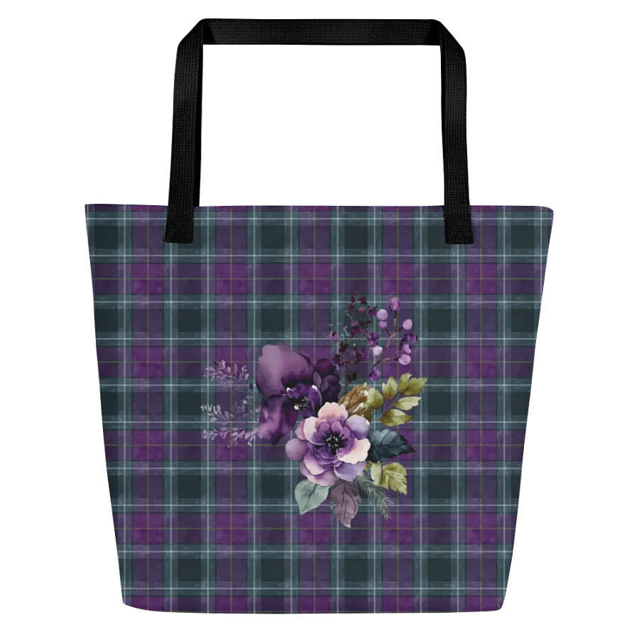 Purple/Green Plaid Large Tote Bag with Floral Design product image (1)