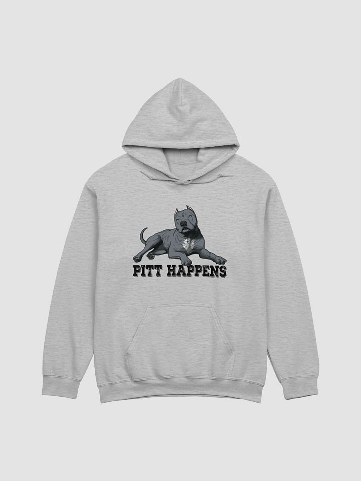 Pitt Happens Hooded Sweatshirt of a Pitbull Terrier (Cropped Ears - Blue) | Funny Hoodie for Pitbull, Bully, and Staffordshire Terrier Paw-rents product image (1)