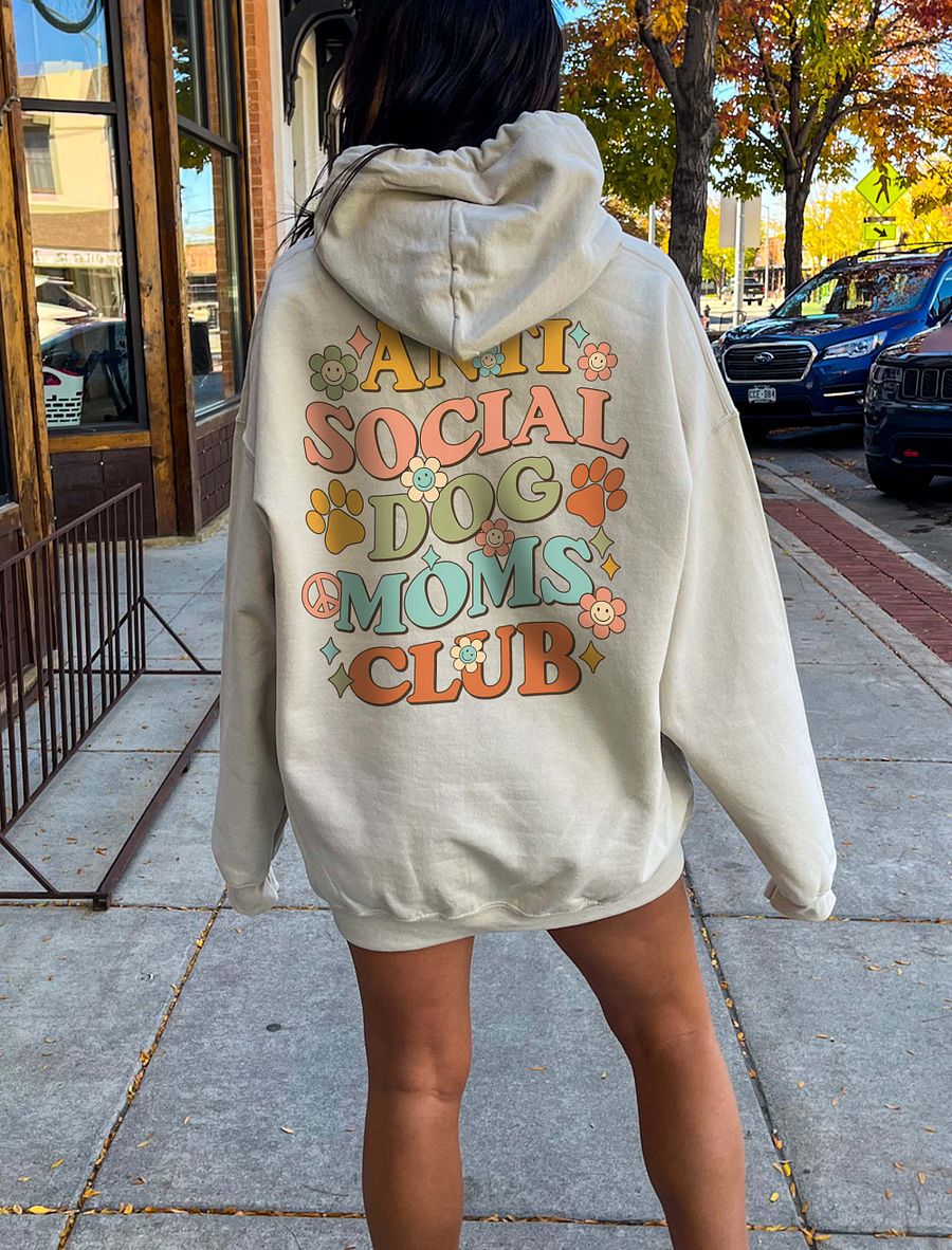 Anti Social Dog Moms Club Retro Hooded Sweatshirt | Funny Introvert Hoodie for Dog Moms product image (30)