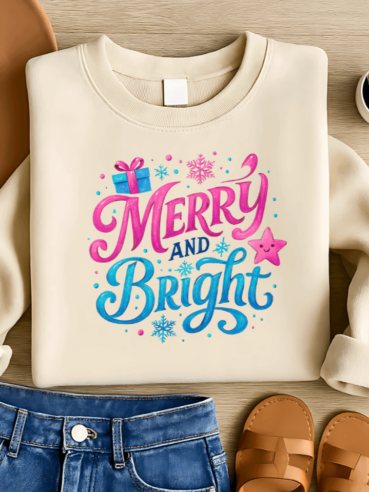Merry And Bright Winter Sublimation PNG – Joyful Holiday Clipart for T-Shirts – Festive & Cheerful Design – 300 DPI Instant Digital Download product image (1)