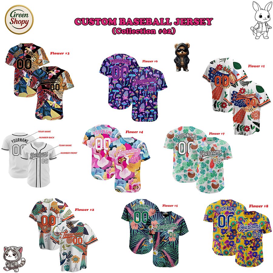 Authentic Baseball Jersey Collection, Personalized Sport Jersey, Hawaiian Multi Colorful, Special Beautiful Flowers, Custom Name and Number product image (131)