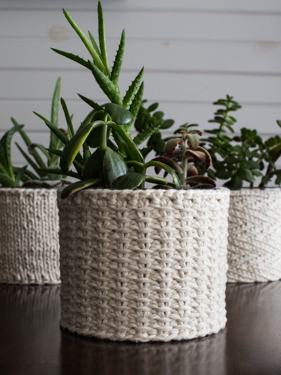 Jute Knit Stitch Plant Pot Cover Pattern product image (1)