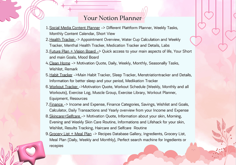 Notion planner, Notion content planning template, Notion weekly planner, Notion daily planner, Meal planner notion, online yearly planner product image (6)