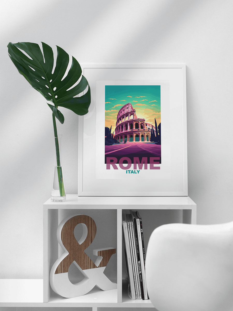Colosseum at Sunset Poster, Vibrant Rome Italy Skyline Art, Colorful Ancient Ruins Print, Travel-Inspired Wall Decor, Italian Gift Idea product image (3)