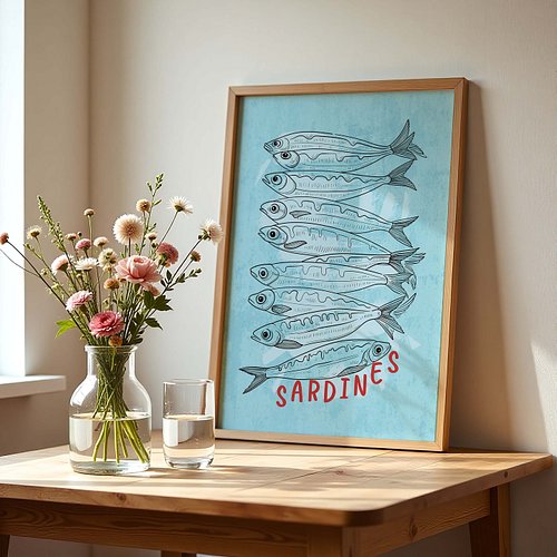 Sardines Print Sardine Tin Vintage Poster Retro Sardine Wall Art Fish Print Eclectic Wall Art Colorful Kitchen Art Maximalist...