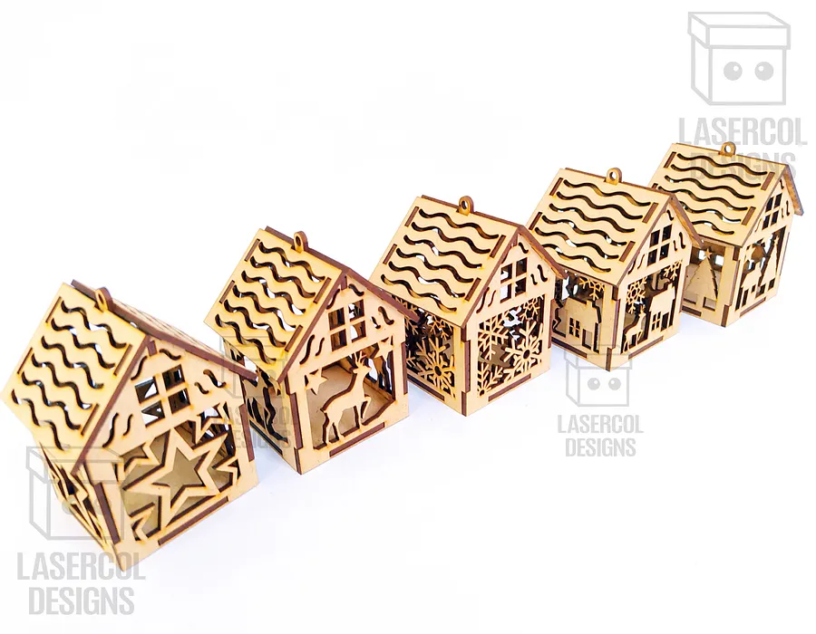 Christmas House Ornaments Set 2 (2 Sizes, 5 Styles) - Laser Cut Files product image (7)