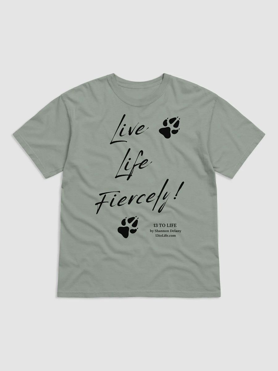 Live Life Fiercely – 13 TO LIFE Paw Print T-shirt – Black Print on Color product image (1)