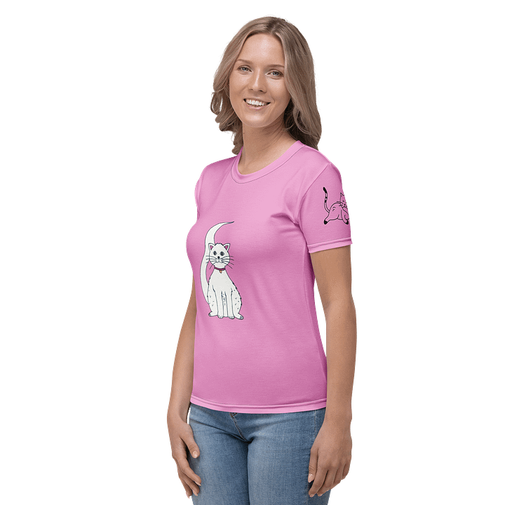 White Cat (art by Dina R.) acrylic painting - Women's Crew Neck T-Shirt product image (2)