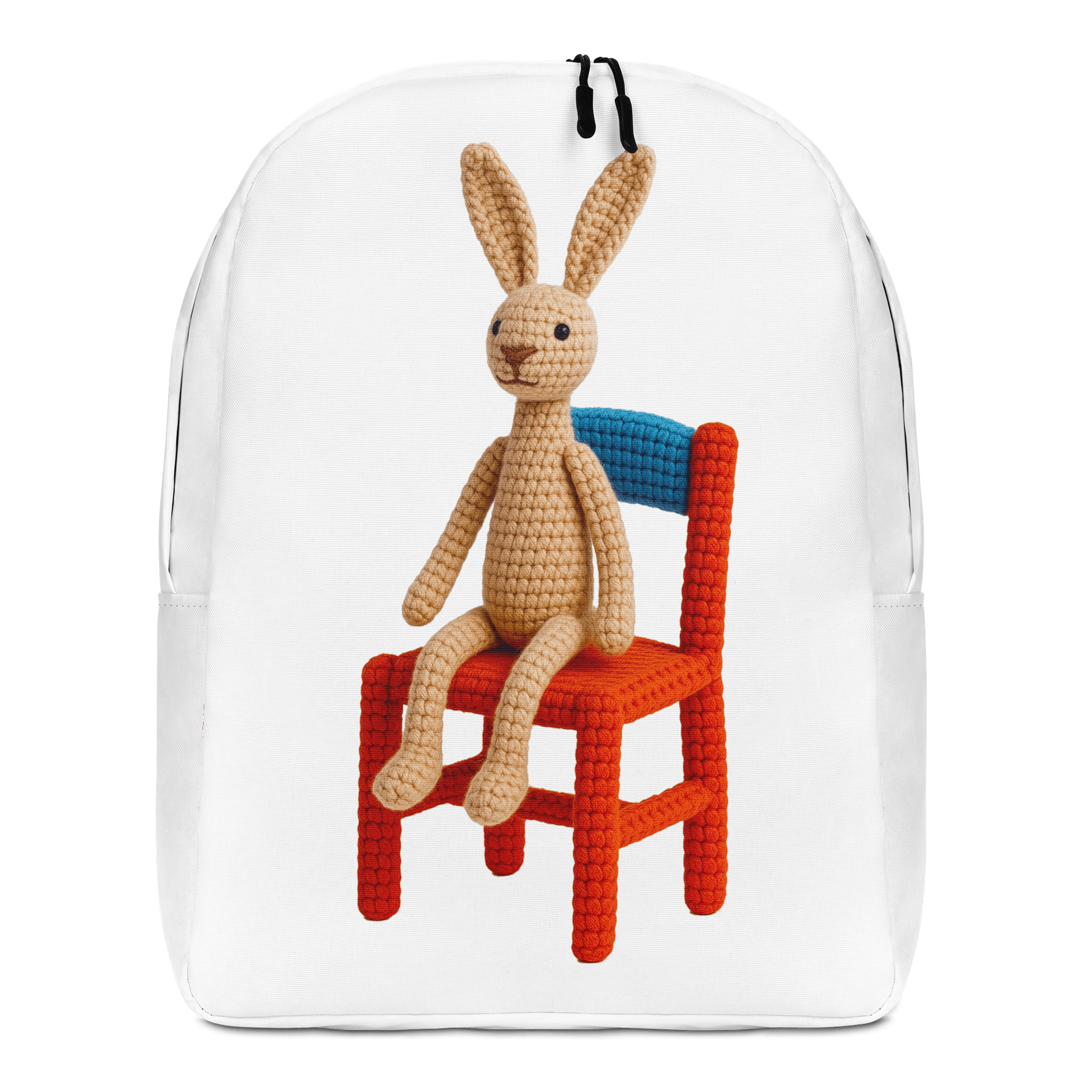 Hare on a Chair Backpack: Whimsical Handcrafted Crochet Art product image (1)