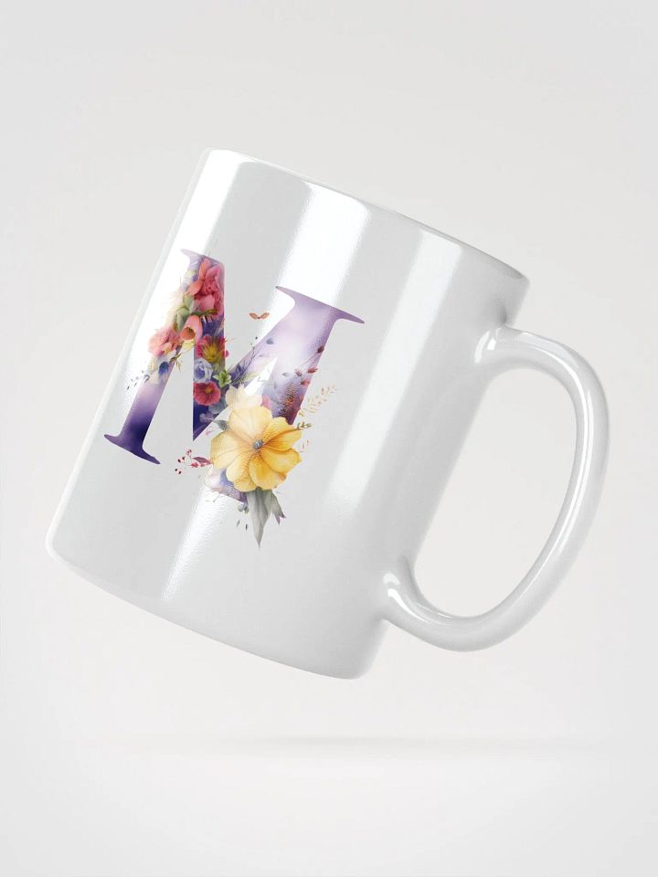 Letter M Monogram Floral Fantasy White Glossy Mug product image (4)