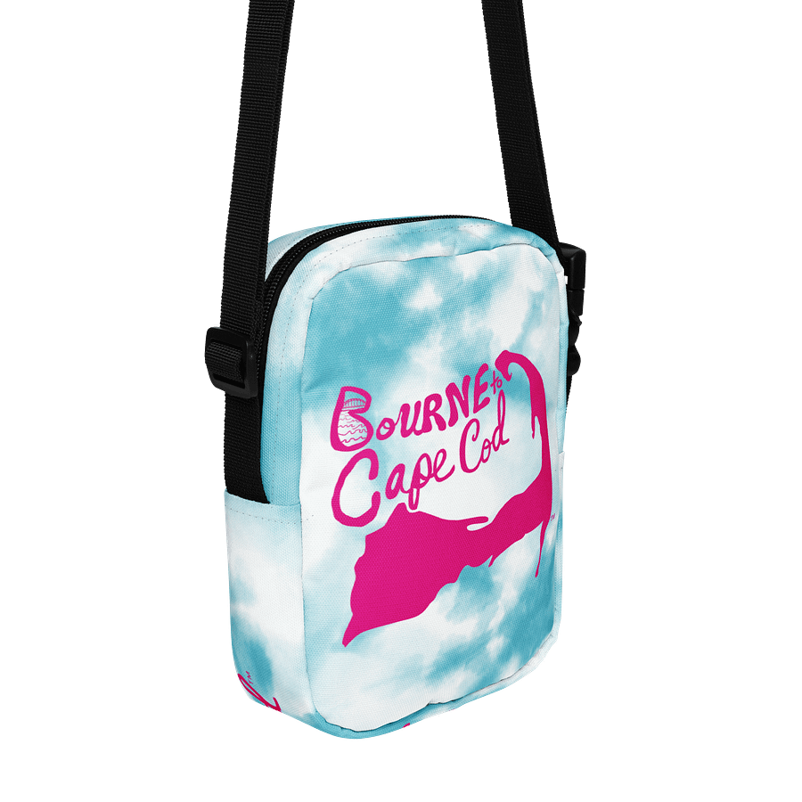 BOURNE to Cape Cod™ | Crossbody Bag | BRN.2C.C.™ | Utility On-the-Go | Coastal Cool Meets Everyday Carry | Pink Logos on Blue Tie-Dye🌊🎒 product image (3)