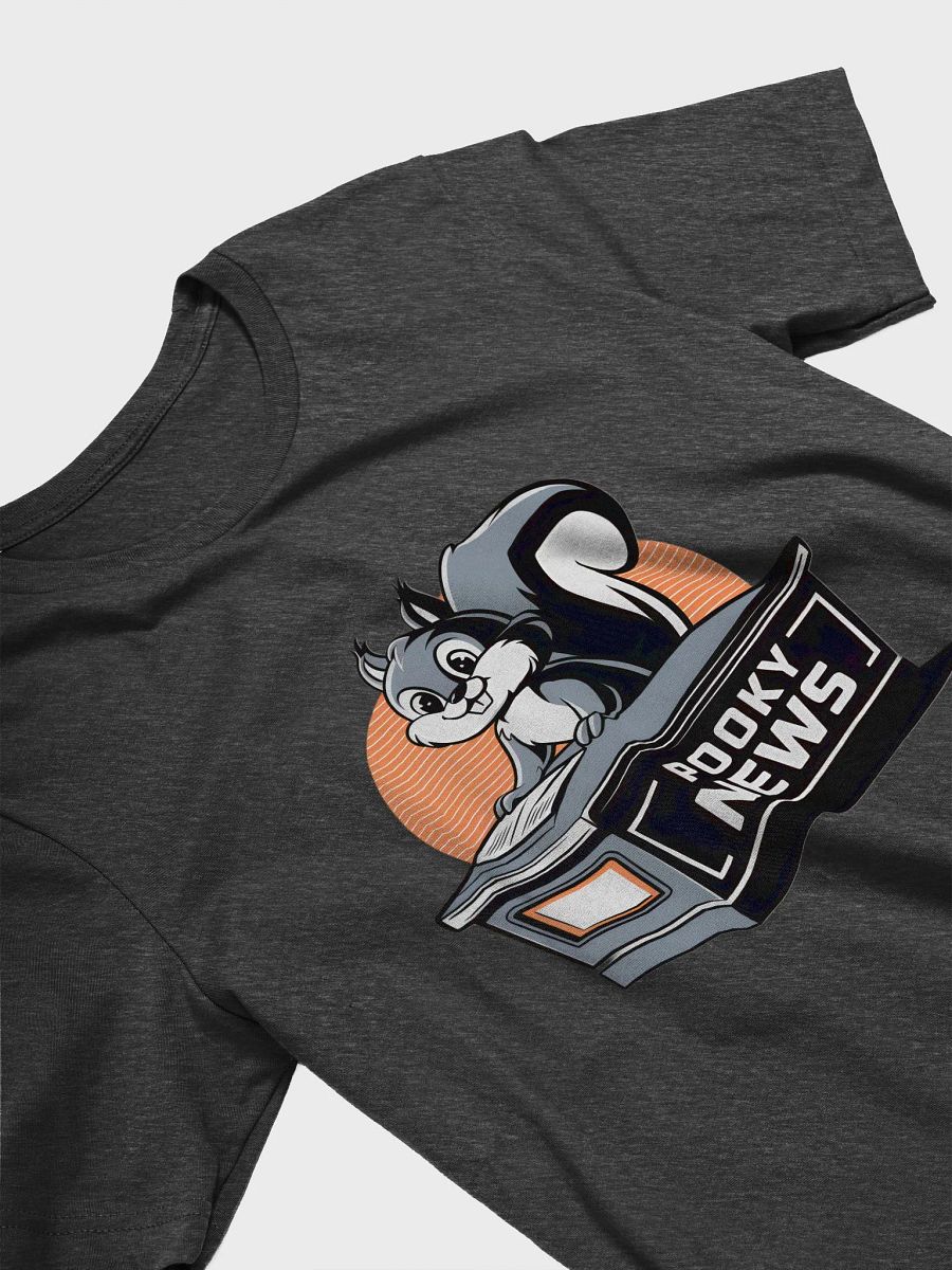 Super Soft and Flattering Tee: Pooky News, Grey Desk with orange product image (3)