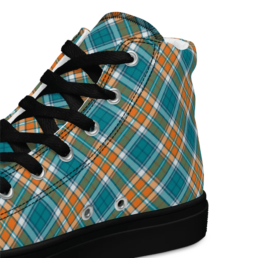Turquoise and Orange Sporty Plaid Men's High Top Shoes product image (12)