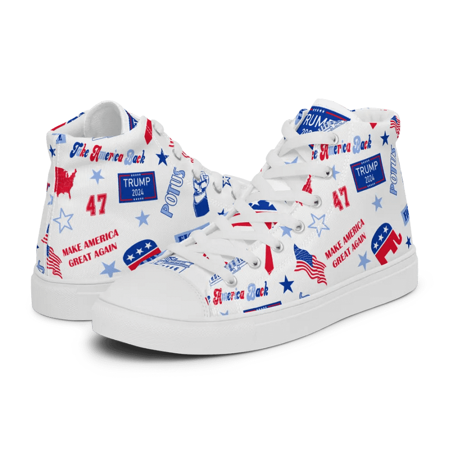 Trump 2024 Republican Patriot Make America Great Again White Pattern High Top Canvas Shoes for men product image (10)