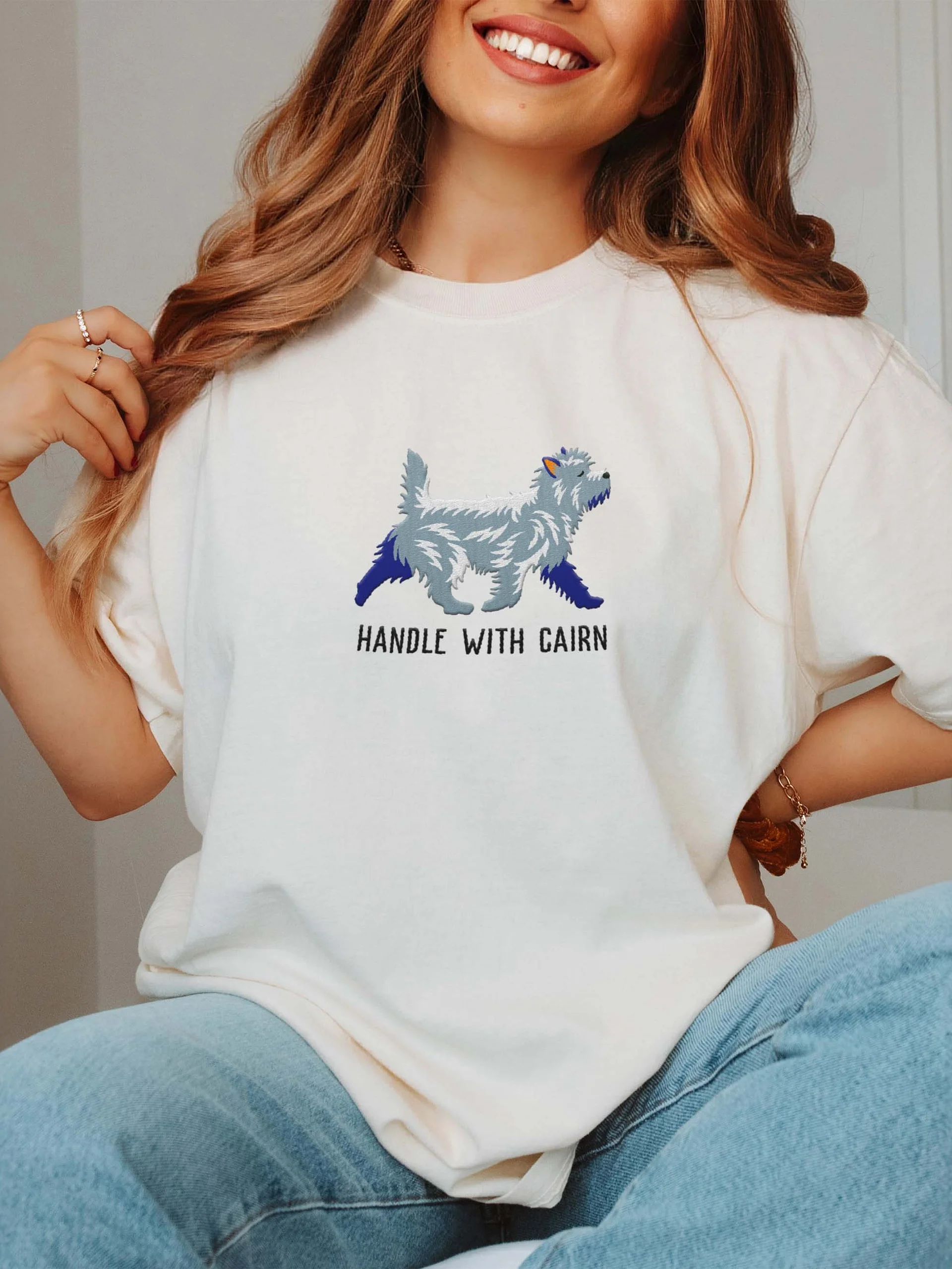 Handle with Cairn T-Shirt(Embroidered) of a Cairn Terrier(Blue) product image (2)