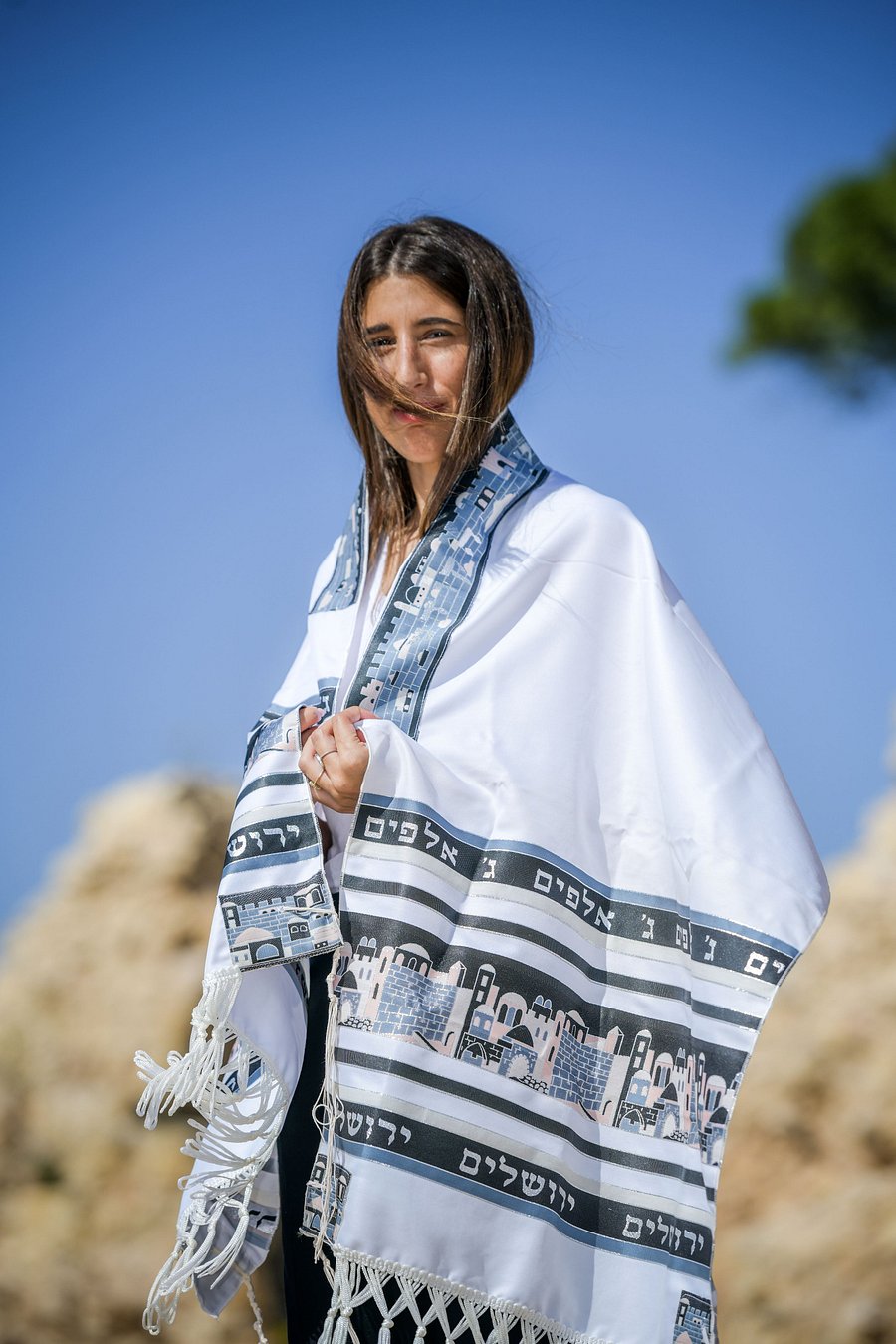 Jerusalem -GRAY, BLUE, PINK Small Tallit (Prayer Shawl) KIT product image (3)