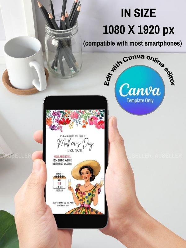 Mother's Day Brunch Invitation Bundle - Lady In Coloured Spotted Dress product image (7)