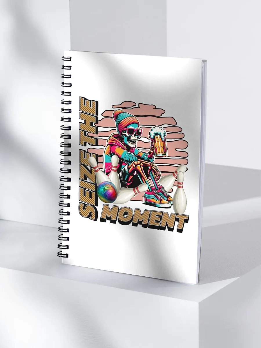 Seize the Moment Skeleton Beer Bowling Spiral Notebook product image (1)