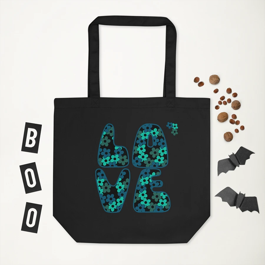 Teal Flower LOVE Text Eco-Friendly Tote Bag product image (5)