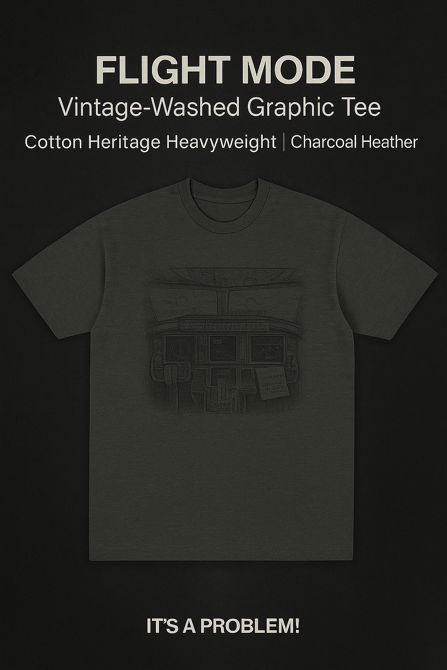 FLIGHT MODE- Washed Cockpit Tee (Charcoal Heather | Cotton Heritage Premium) product image (10)