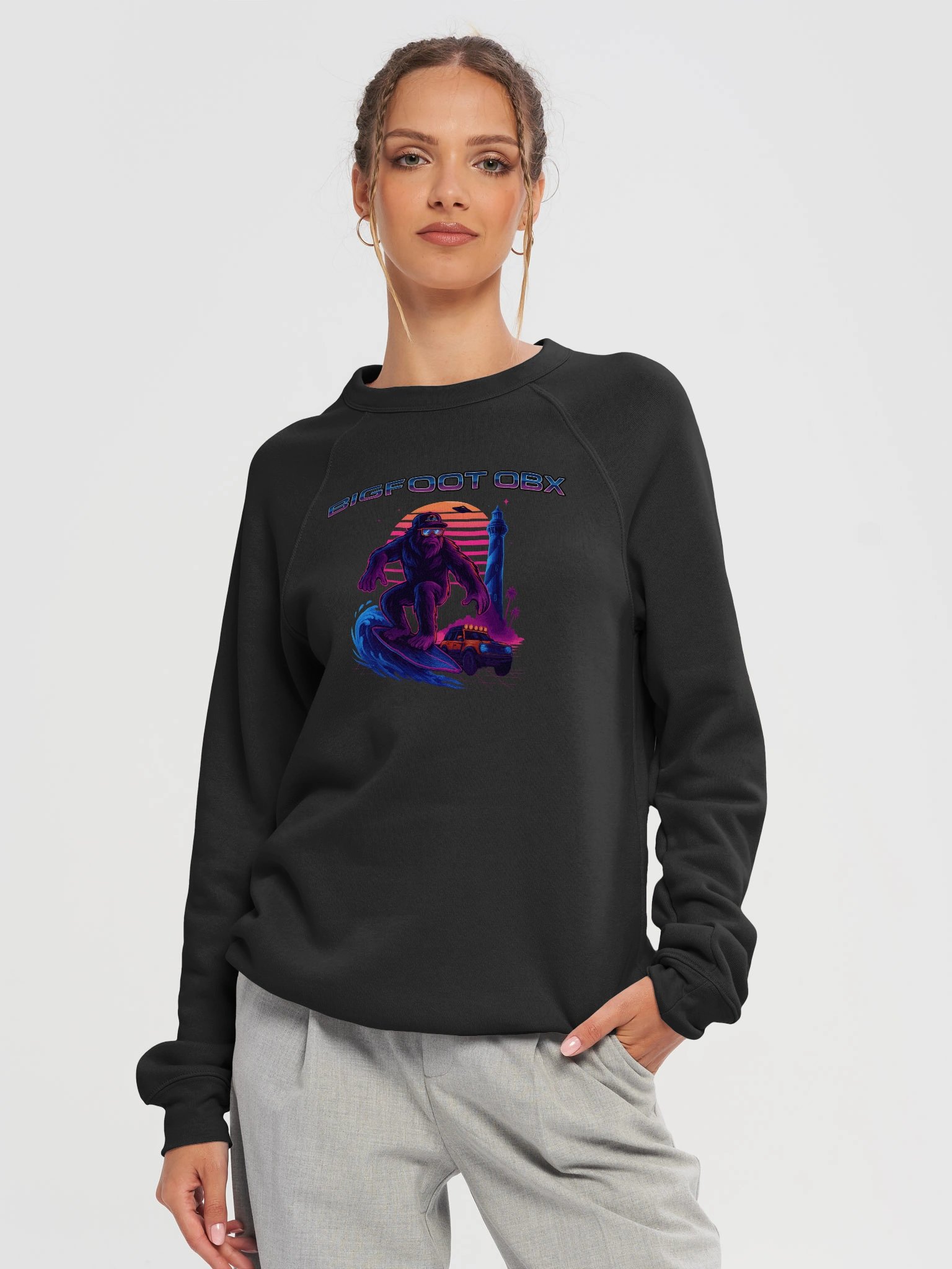 Destination Bigfoot Bronco Synthwave Bella+Canvas Unisex Sponge Fleece Raglan Sweatshirt (Multiple Colors Available) product image (20)