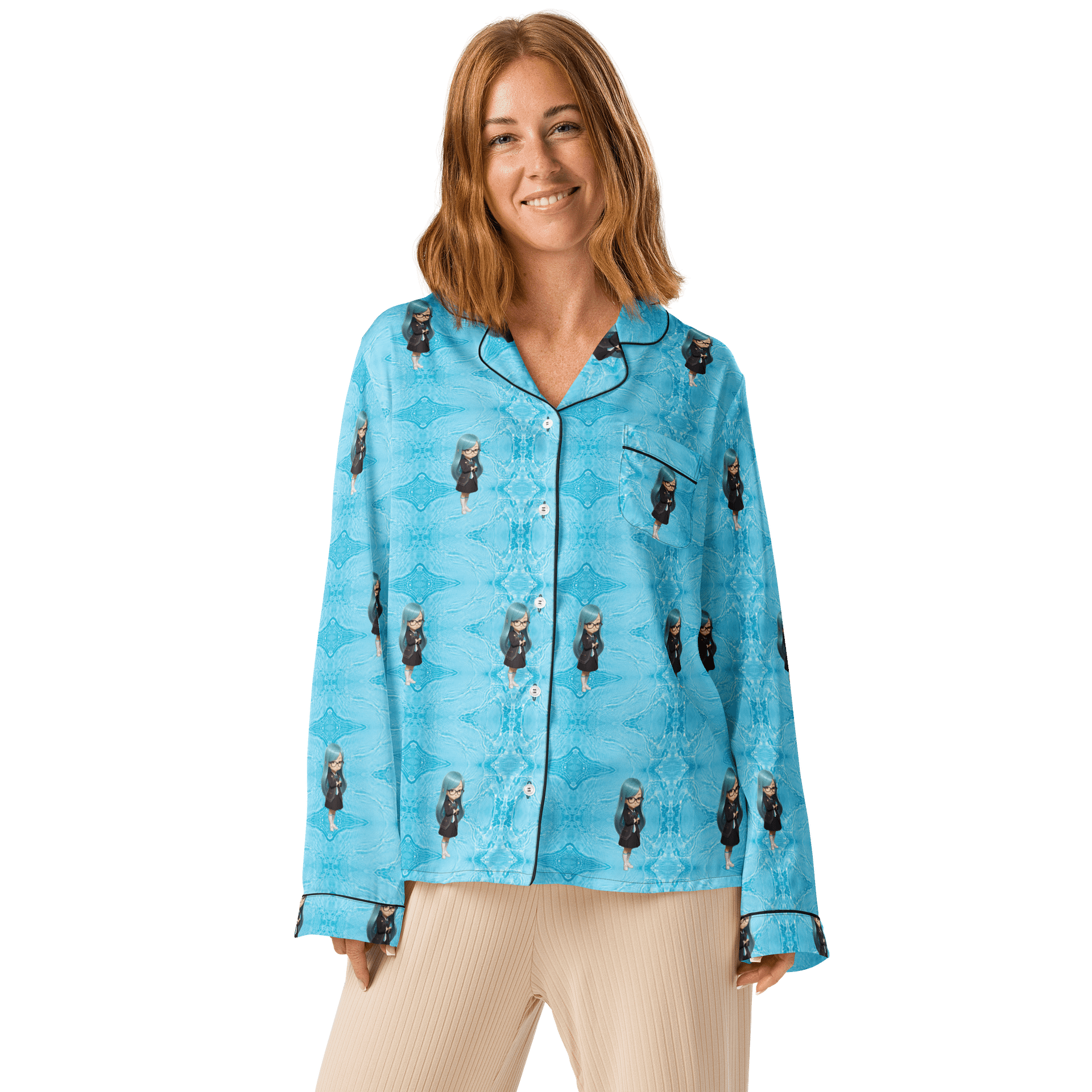 (Aqua CHIBI) K Women's Long Sleeve Pajama Top product image (1)