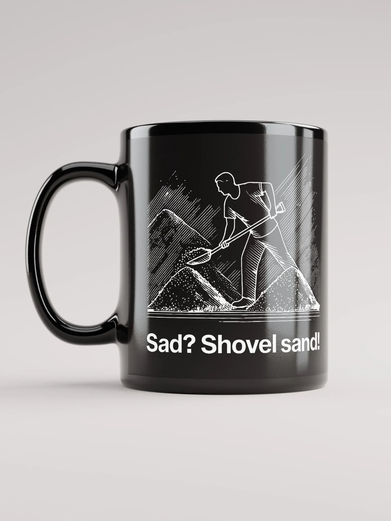 sad? shovel sand! (by @levelsio's dad) black mug - 100% ceramic product image (12)