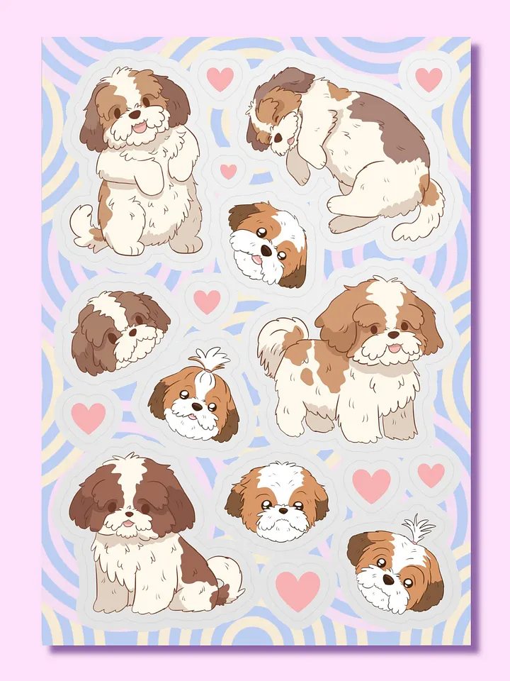 Fluffy Shih Tzu Dog Kiss-Cut Sticker Sheet product image (1)