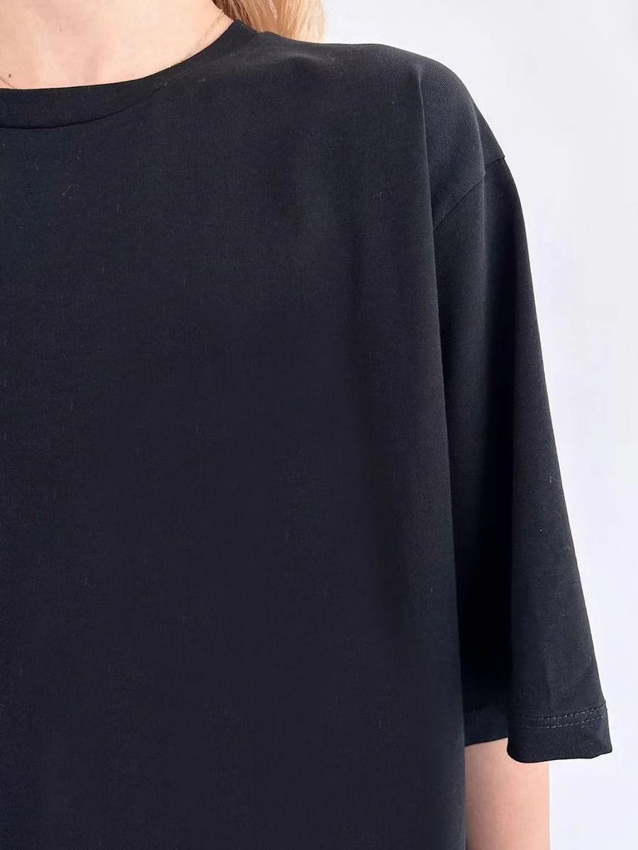 100% Cotton Oversized Solid Tees-Black product image (4)