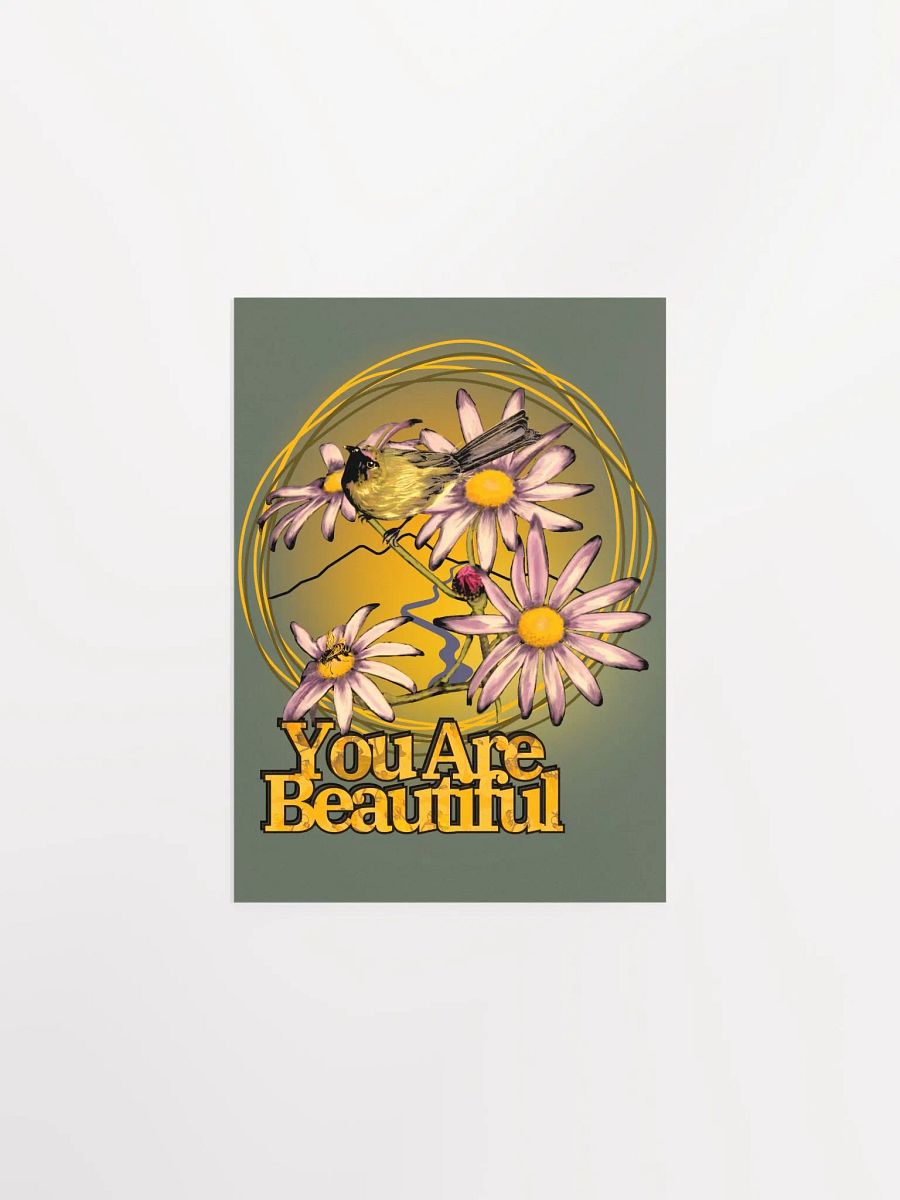 You are Beautiful Korimako and Daisy with Bee - Wall Print on Green product image (2)