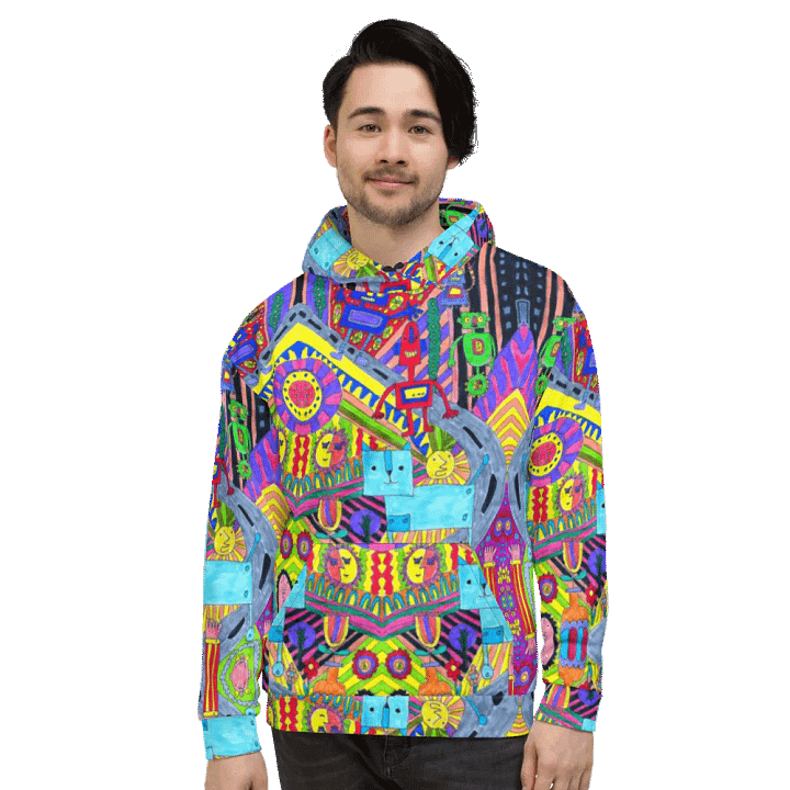 Abstract Colourful Doodle Robots Unisex Pull Over Hoodie product image (1)