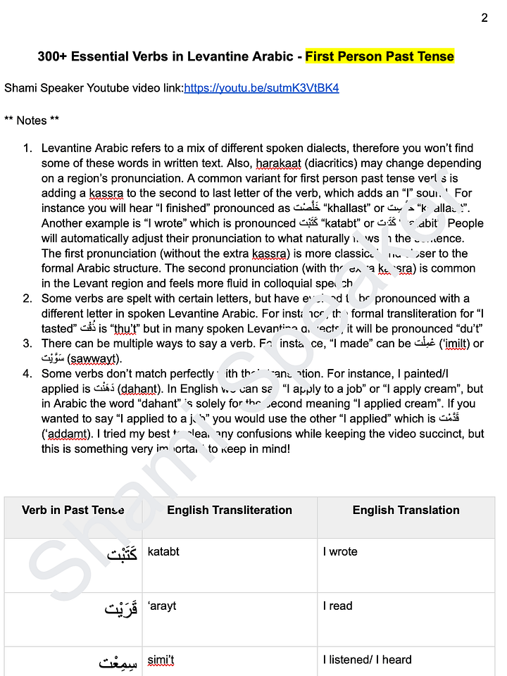 300+ Essential Verbs in Levantine Arabic - First Person Past Tense product image (2)