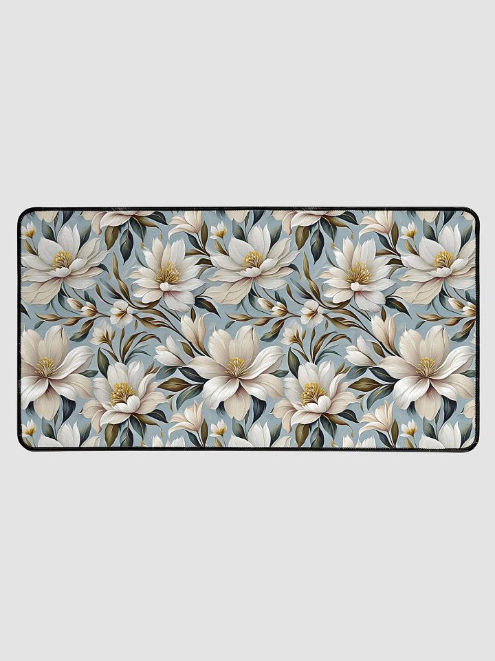 Desk Mat (31.5x15.5 inches) - White and Beige Flowers on a Light Blue Background product image (1)