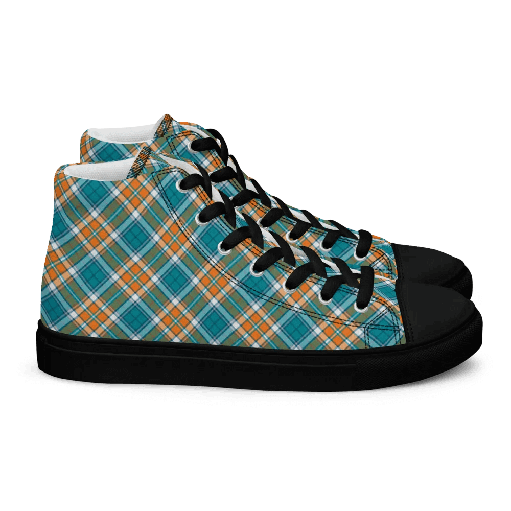 Turquoise and Orange Sporty Plaid Men's High Top Shoes product image (3)