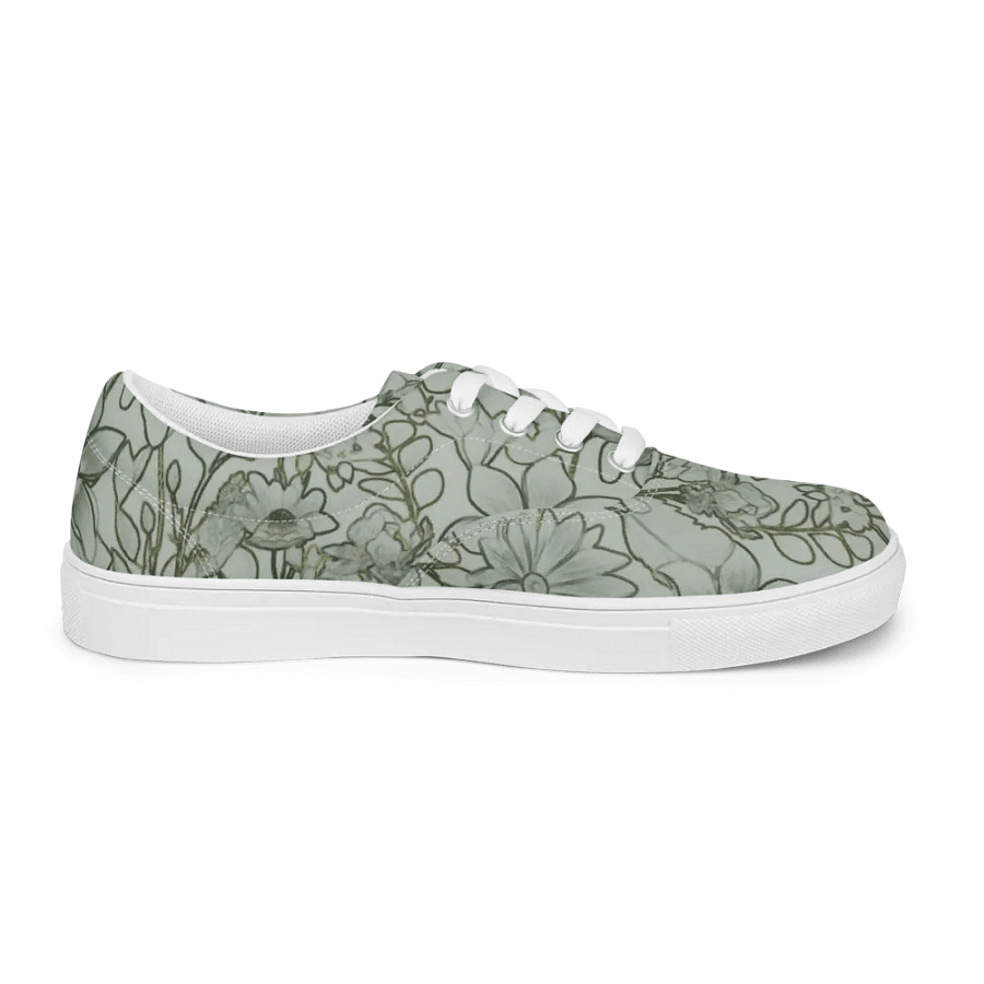 Line art Light Green and Darkgreen Floral/Women's Lace-Up Canvas Shoes by Allcolor product image (4)