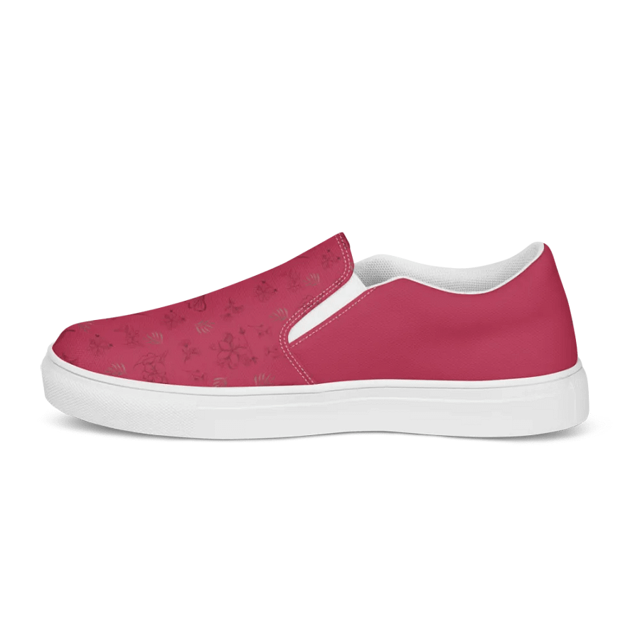 Gold Leaves and Chocolate Flowers on Magenta Women's Slip-On Canvas Shoes product image (6)