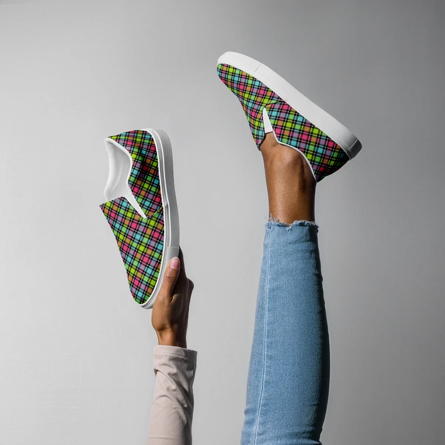 Neon Checkered Plaid Women's Slip-On Shoes product image (8)