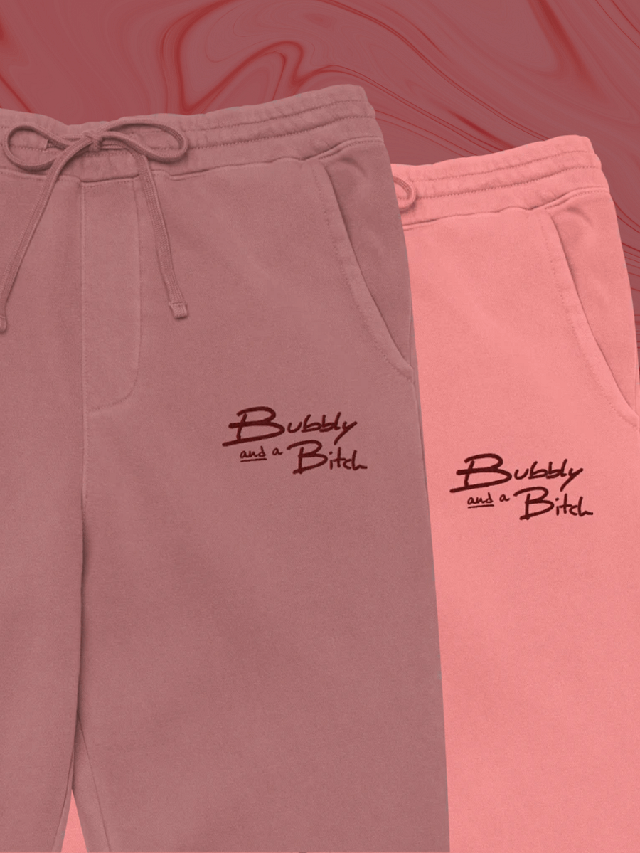 Bubbly and a B*tch (maroon thread) pigment dyed sweatpants product image (1)