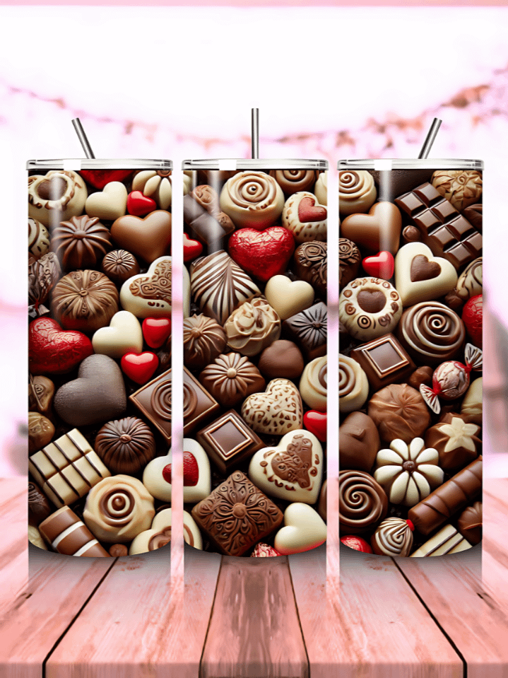 Chocolate Hearts Tumbler Wrap for Valentine's – 20oz Sublimation PNG Design – High-Quality 300 DPI Download product image (1)