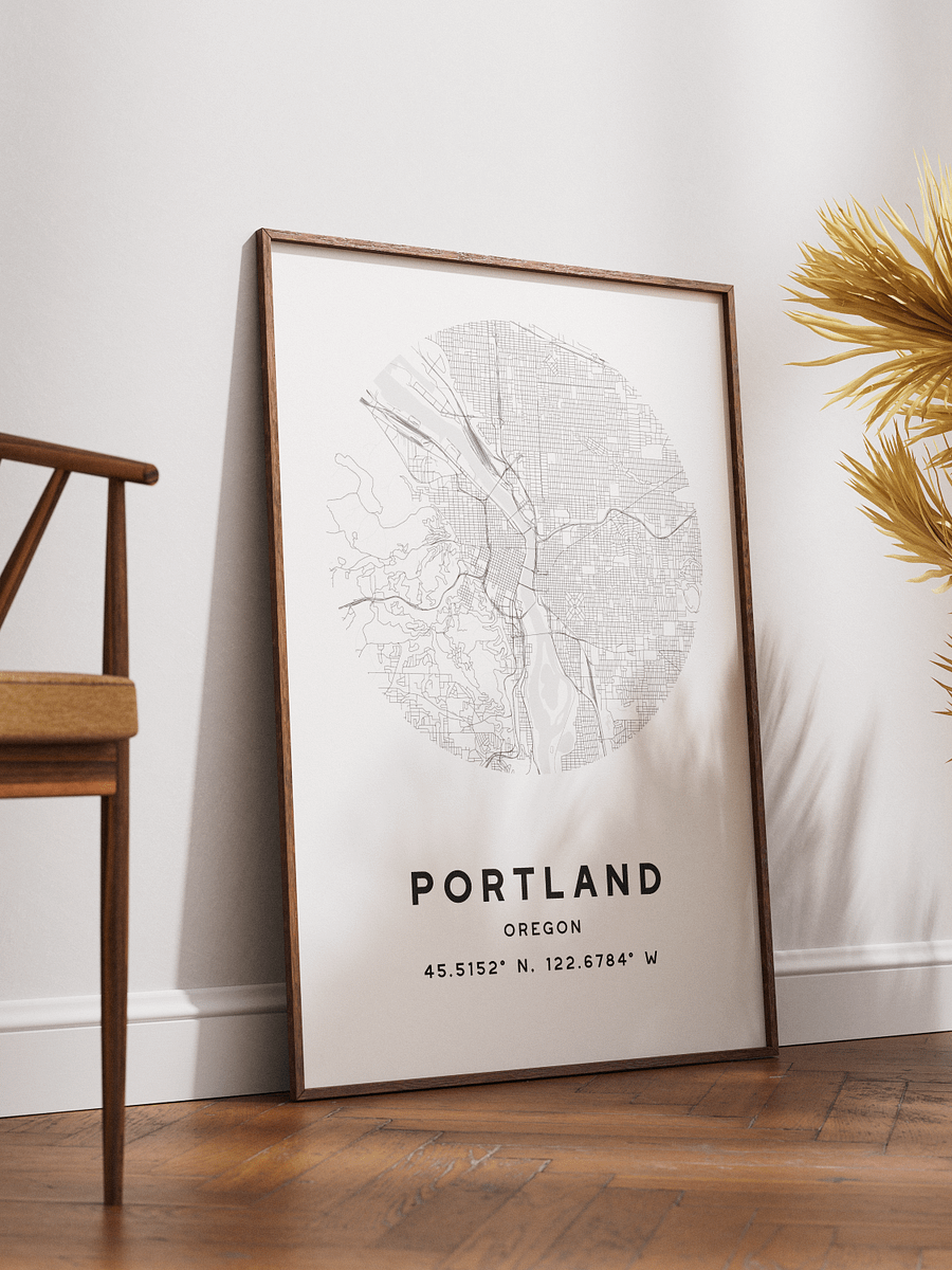 Portland Street Map Poster – White Minimalist Circular City Art product image (2)