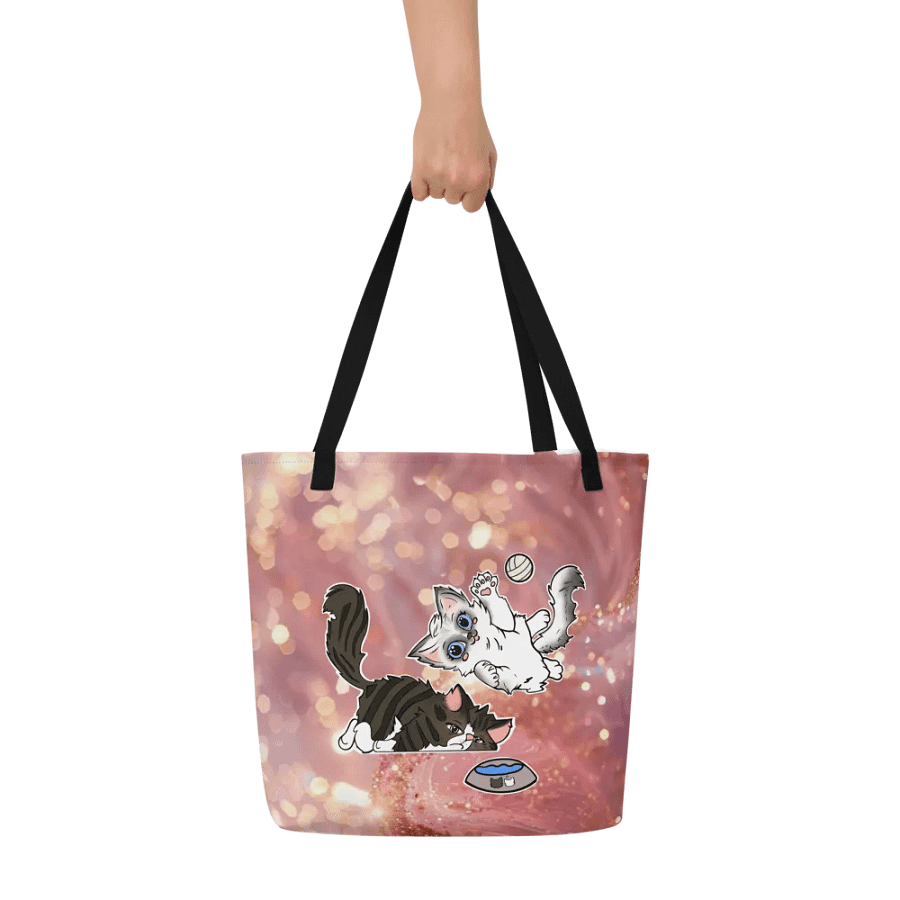 Pink Glitter All-Over Print Large Tote Bag w/ Pocket : Luigi & Ariel Logo product image (6)