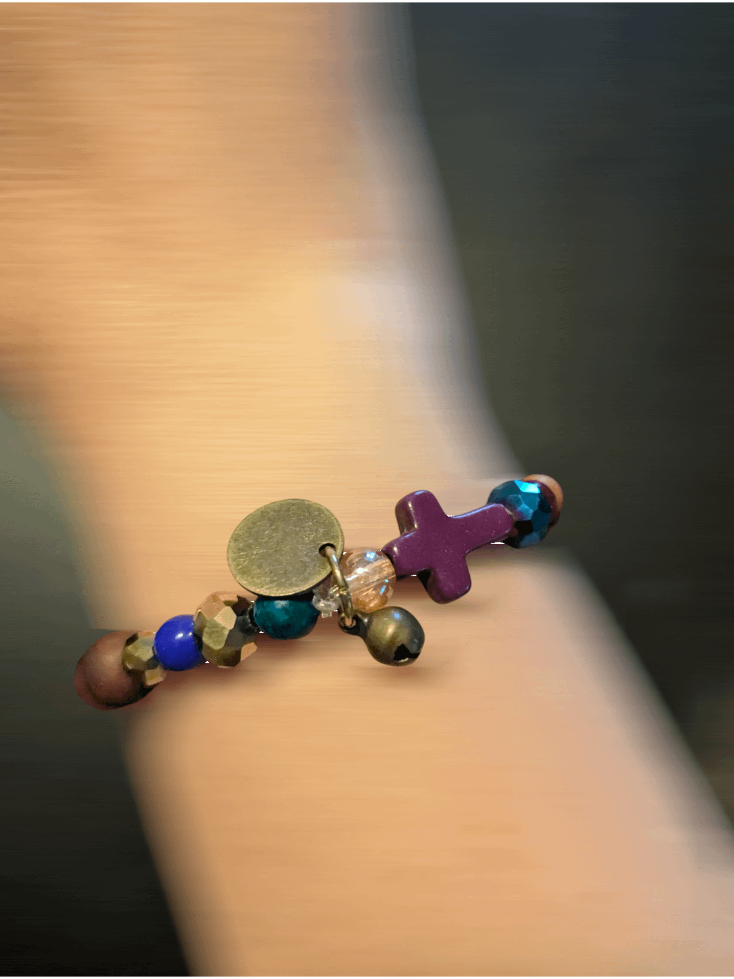 Handmade Multi Color Bracelet with Purple Cross & Bell product image (3)