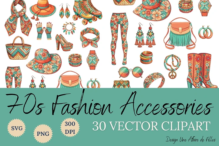 70s Fashion Accessories - 30 VECTOR CLIPART product image (1)